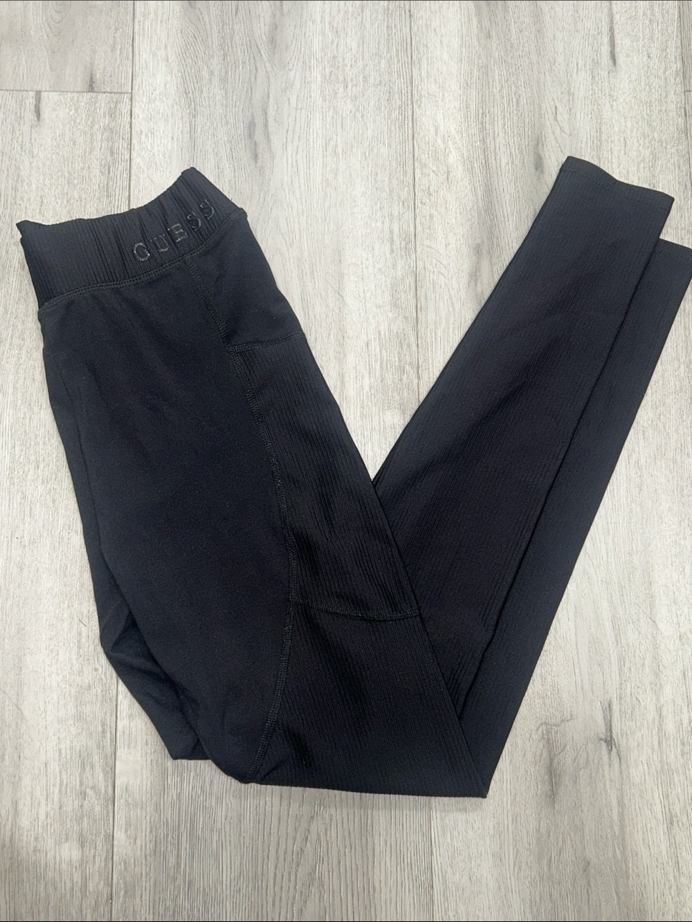 GUESS Black Ribbed High-Waist Leggings
